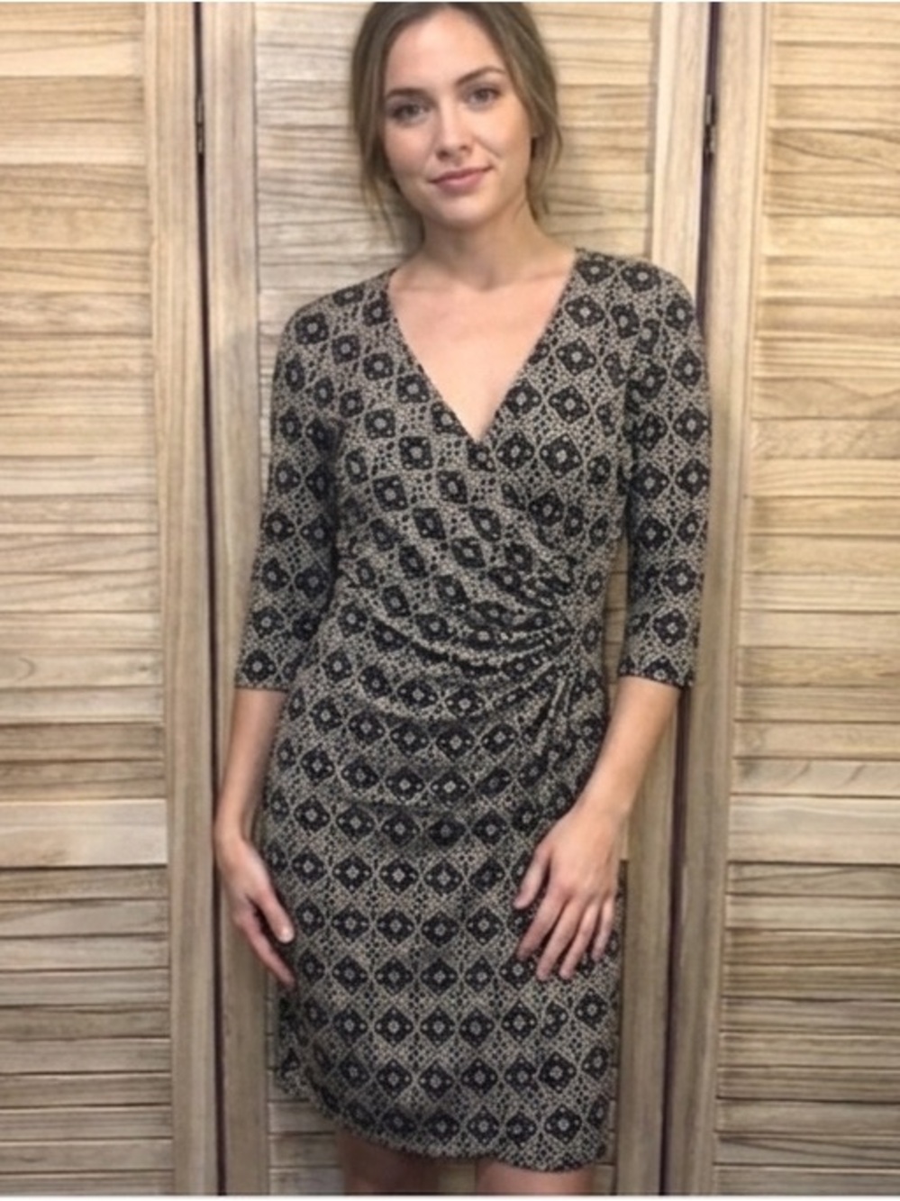 Laundry Black & Tan Wrap Dress Petite Size 4